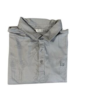 Travis Mathew Polo Shirt Men Gray Mixed Drinks Golf Vacation Reverse Print XL